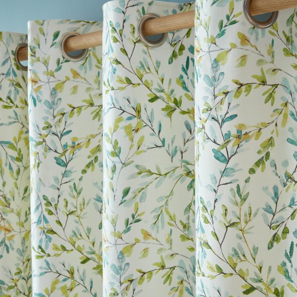 Laura Ashley Brayton Leaves Readymade Lined Eyelet Curtains detail