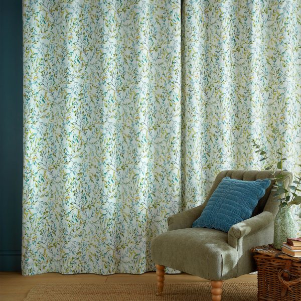 Laura Ashley Brayton Leaves Readymade Lined Eyelet Curtains closed