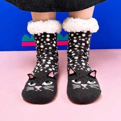 House of Disaster Feline Cat Face Slipper Socks