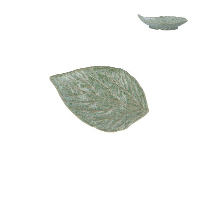Gisela Graham Porcelain Trinket Dish 13cm - Green Speckle Point Leaf