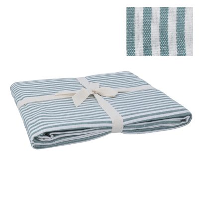 Gisela Graham Cotton Tablecloth 250cm - Green Mix Stripe