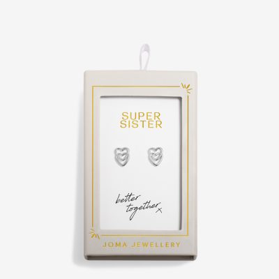 Joma Jewellery Moments To Shine 'Super Sister' Stud Earrings in Silver Plating