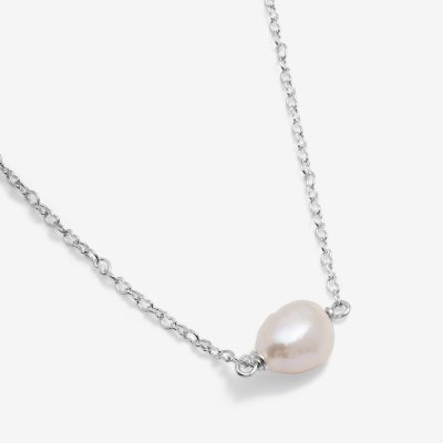 Joma Jewellery Loved By You Pearl Heart Chain Necklace in Silver Plating