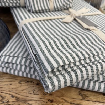 Alternative view of Gisela Graham Cotton Table Runner 200cm - Green Mix Stripe