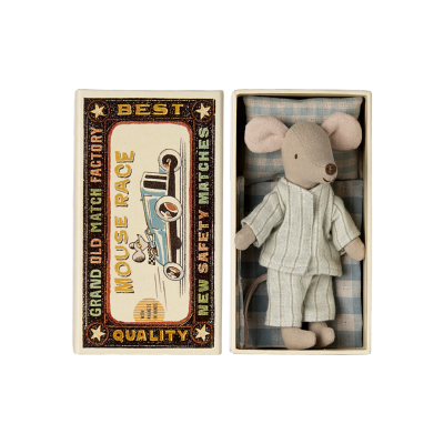 Maileg Big brother mouse in matchbox - Grey PJs