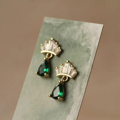 Silk Purse, Sow's Ear Emerald Green Gold Vermeil Crown Stud Earrings