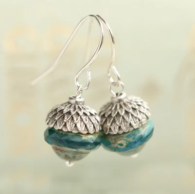 Silk Purse, Sow's Ear Teal Silver Acorn Earring
