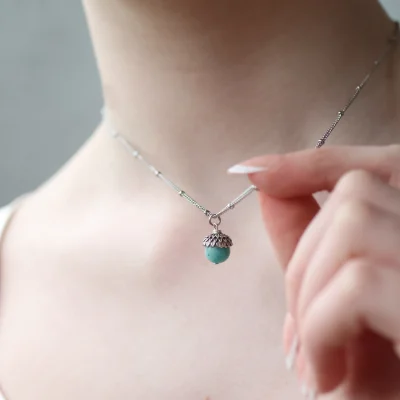 Silk Purse, Sow's Ear Turquoise Silver Acorn Necklace