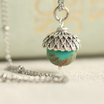 Silk Purse, Sow's Ear Turquoise Silver Acorn Necklace
