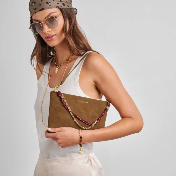 Katie Loxton Cord Small Shoulder Bag Caramel Suedette