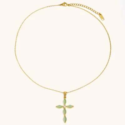 Misgraceful Green & Gold Cross pendant hero