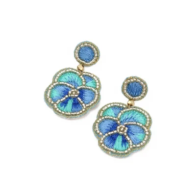 Blue Pansy Beaded Earrings