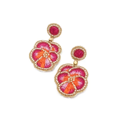 My Doris Pink Pansy Beaded Earrings