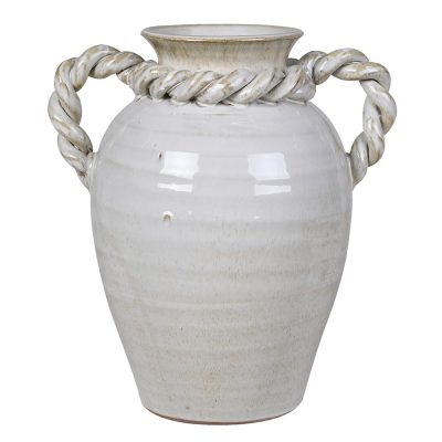 Artisanal White Twist Handles Vase