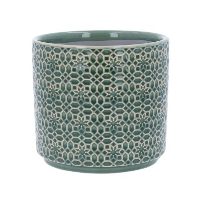 Gisela Graham Stoneware Pot Cover 15cm - Green Tile