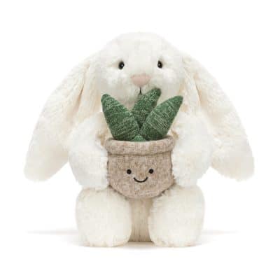 Jellycat Cream Bunny with Plant front
