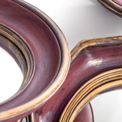 Alternative view of Set of 12 Assorted Antique Framed Convex Mirrors - Burgundy