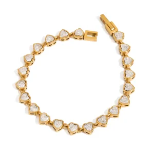 Misgraceful Cz Sparkle Heart Tennis Bracelet - Gold at Maison White hero image