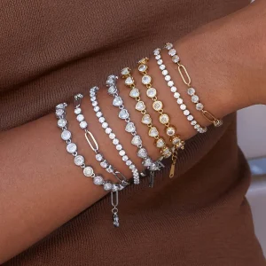 Misgraceful Cz Sparkle Heart Tennis Bracelet - Gold at Maison White worn by model