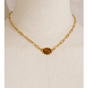 Misgraceful Tigers Eye Oval Pendant Gold Necklace image on display unit