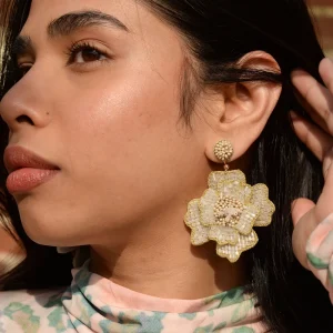 My Doris White Large Beaded Flower Earring