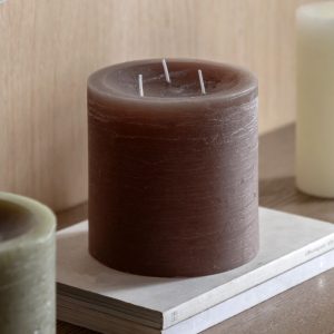 Large Pillar Candle Rustic Taupe - Triple Wick