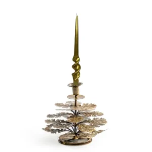 Antique Gold Oak Leaf Candle Holder