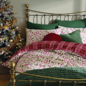 Laura Ashley Astleigh Floral Festive Red Reversible Bedding Set
