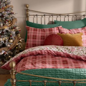 Laura Ashley Astleigh Floral Festive Red Reversible Bedding Set reverse