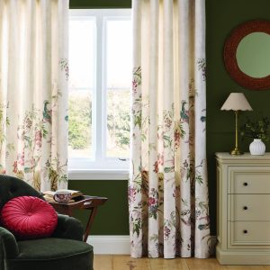 Laura Ashley Attleton Sage Green Readymade Eyelet Curtains open