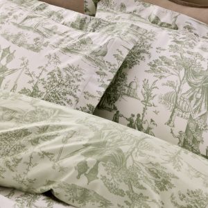 Laura Ashley Braysmith Toile Olive Green Bedding Set close up