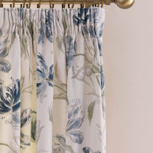 Laura Ashley Gosford Heritage Blue Readymade Pencil Pleat Curtains header detail