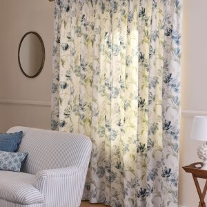 Laura Ashley Gosford Heritage Blue Readymade Pencil Pleat Curtains closed