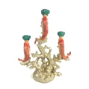 Large 3 Fish On Coral Candle Holder