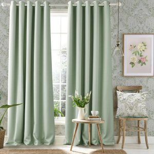 Laura Ashley Stephanie Sage Readymade Blackout Eyelet Curtains