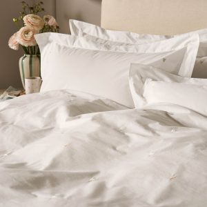 Sophie Allport Love Hearts Embroidery Pale Neutral Bedding Set close up