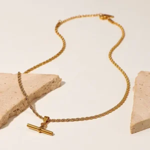 Alternative view of MisGraceful Gold Twisted Chain T-Bar Necklace