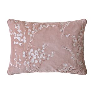 Laura Ashley Pussy Willow Embroidered Old Rose Microfibre Filled 35x50cm Cushion face
