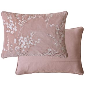 Laura Ashley Pussy Willow Embroidered Old Rose Microfibre Filled 35x50cm Cushion front and back