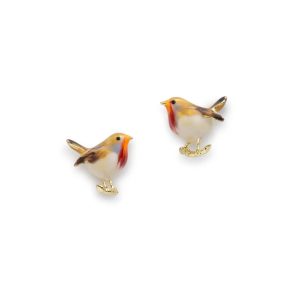 Bill Skinner Enamel Robin Stud Earrings