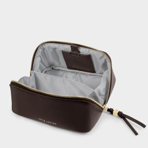 Katie Loxton Fold-Out Mirror Make Up Bag Bitter Chocolate