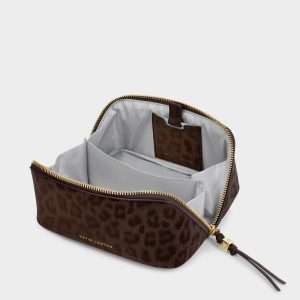 Katie Loxton Fold-Out Mirror Make Up Bag Chocolate Leopard