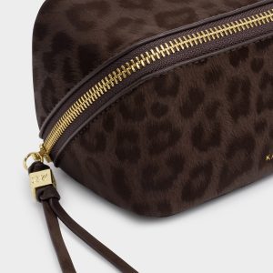 Katie Loxton Fold-Out Mirror Make Up Bag Chocolate Leopard