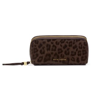 Katie Loxton Fold-Out Mirror Make Up Bag Chocolate Leopard