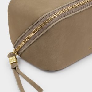 Katie Loxton Fold-Out Mirror Make Up Bag Taupe Suedette