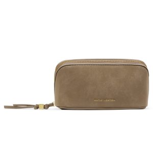Katie Loxton Fold-Out Mirror Make Up Bag Taupe Suedette