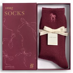 Katie Loxton Gift Boxed Ribbed Socks Bow Cherry