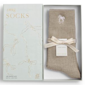 Katie Loxton Gift Boxed Ribbed Socks Bow Taupe