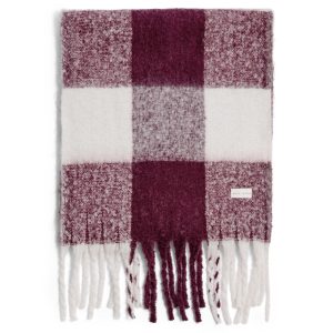 Katie Loxton Recycled Checked Tassel Scarf Cherry / Off White