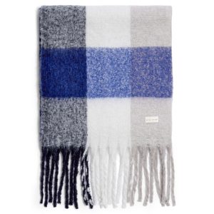 Katie Loxton Recycled Checked Tassel Scarf Blue / Grey